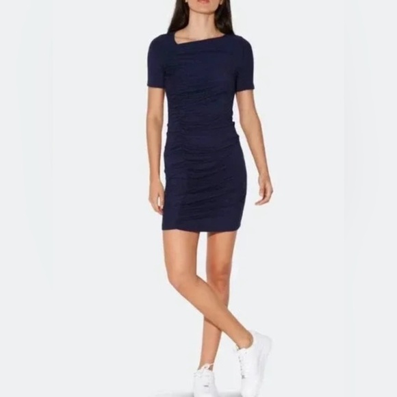 Walter Baker Leona Ruched Knitted Mini Dress, Dark Navy Blue, Size Large, NEW - Picture 1 of 7